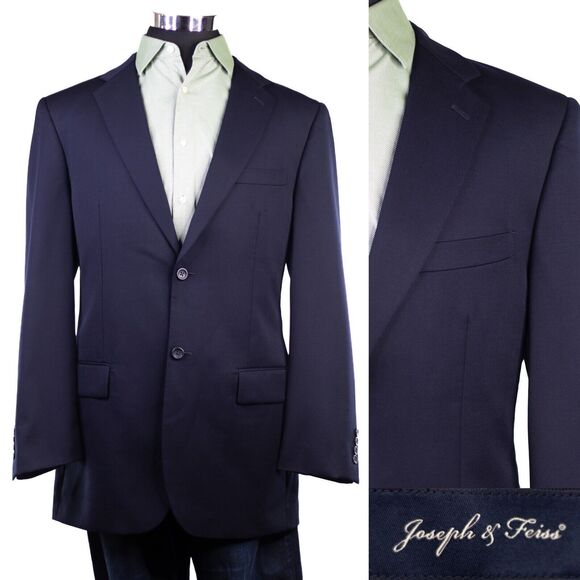 JOSEPH FEISS Mens Blue Sport Coat Jacket Blazer Wool Comfort Classic Size 41L - Picture 1 of 12